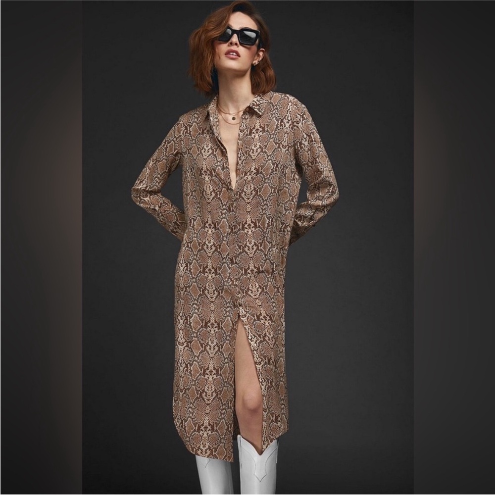 Anine Bing Chelsea Python‎ Snake Skin Silk Shirt Dress Size Small Animal Print